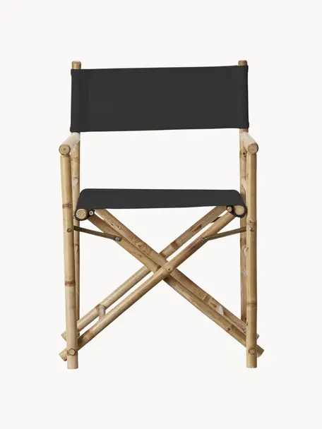 Krzesło ogrodowe z drewna bambusowego z tapicerowanym siedziskiem Mandisa, Stelaż: drewno bambusowe, Tapicerka: płótno żaglowe, Drewno bambusowe, czarny, S 58 x G 44 cm