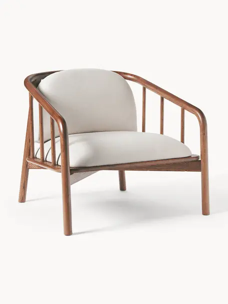 Fauteuil lounge en bois de chêne Balin, Tissu beige clair, foncé bois de chêne, larg. 79 x long. 73 cm