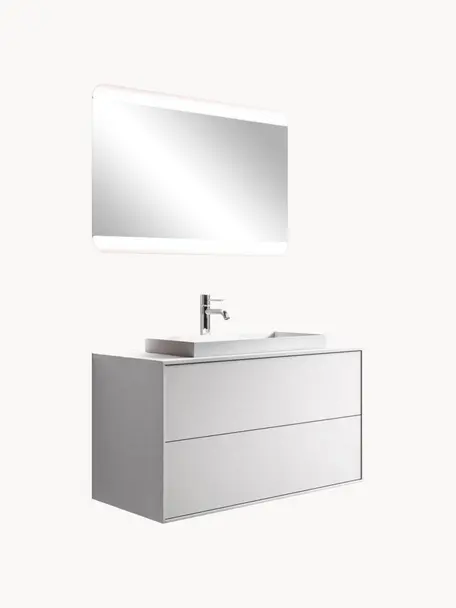 Waschtisch-Set Ago, 3-tlg., Spiegelfläche: Spiegelglas, Rückseite: ABS-Kunststoff, Weiß, B 100 x H 190 cm