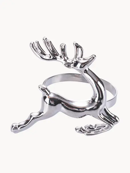 Obrączka na serwetkę Reindeer, 4 szt., Metal powlekany, Odcienie srebrnego, Ø 4 x W 4 cm