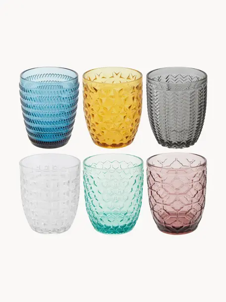 Set 6 bicchieri con motivo in rilievo Geometrie, Vetro, Multicolore, trasparente, Ø 8 x Alt. 10 cm, 240 ml