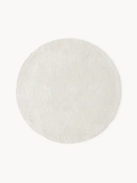 Pluizig rond hoogpolig vloerkleed Leighton, Onderzijde: 70% polyester, 30% katoen, Crèmewit, Ø 150 cm (maat M)