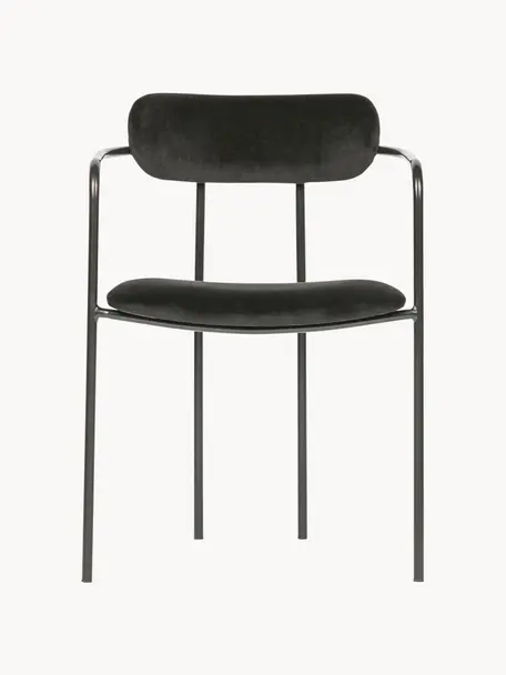 Silla con reposabrazos de terciopelo y metal Elvy, Tapizado: terciopelo (100% poliéste, Estructura: metal recubierto, Terciopelo negro, An 52 x F 50 cm