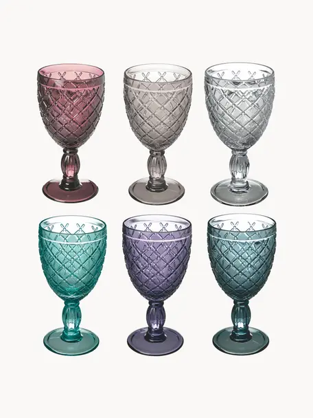 Copa de vino Rombi, 6 uds., Vidrio, Multicolor, Ø 9 x Al 17 cm