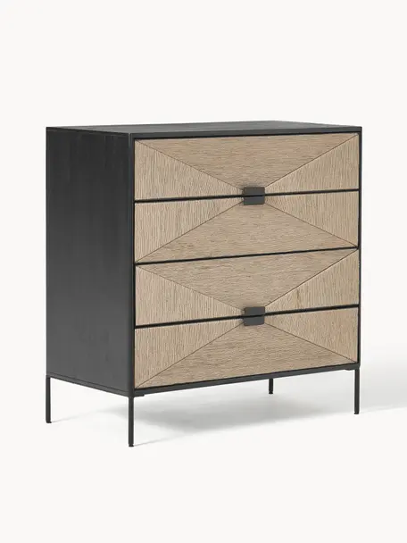 Commode avec tiroirs en bois de manguier massif June, Noir, bois de manguier, larg. 90 x haut. 91 cm