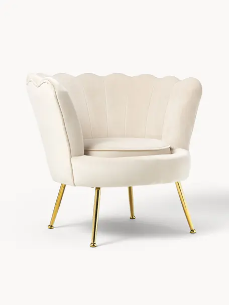 Fauteuil cocktail en velours Oyster, Velours blanc crème, larg. 81 x prof. 78 cm