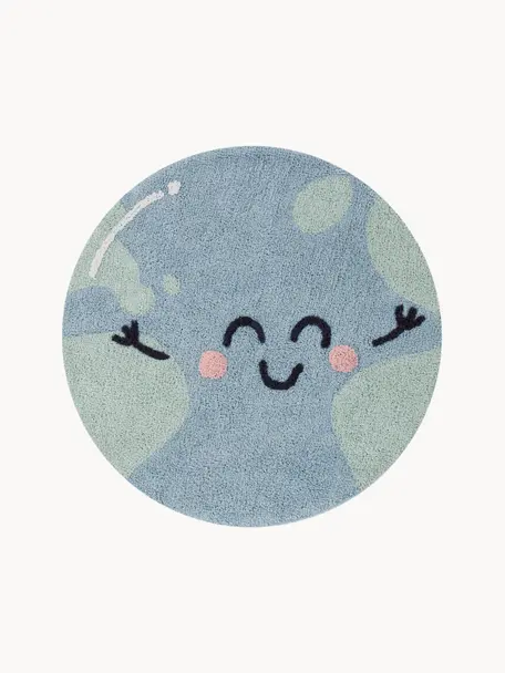 Tappeto per bambini tessuto a mano Big Big World, Retro: 100% poliestere, Blu grigio, verde salvia, Ø 100 cm (taglia S)