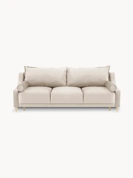 Zamatová pohovka na spanie s úložným priestorom Lea (3-miestna), Zamatová béžová, Š 215 x H 94 cm