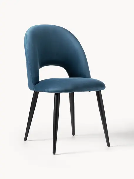 Chaise rembourrée en velours Rachel, Velours bleu foncé, larg. 53 x prof. 57 cm