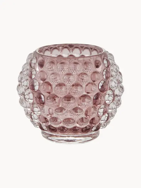 Bougeoir fait main Doria, Verre, Vieux rose, transparent, Ø 9 x haut. 8 cm