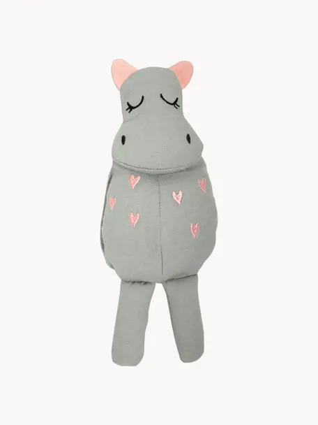 Knuffeldier Hippo van katoen, Bekleding: 100 % katoen, Grijs, roze, B 8 x H 25 cm