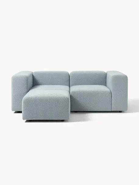 Modulares Bouclé-Sofa Lena (3-Sitzer) mit Hocker, Bezug: Bouclé (93 % Polyester, 6, Gestell: Kiefernholz, Schichtholz,, Bouclé Hellblau, B 209 x T 181 cm