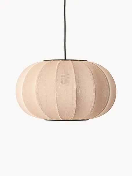 Hanglamp Knit-Wit, Lampenkap: kunstvezel, Decoratie: gecoat metaal, Lichtbeige, Ø 45 x H 26 cm