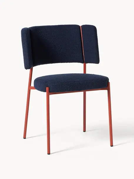 Bouclé gestoffeerde stoelen Samantha, 2 stuks, Bekleding: bouclé (100% polyester) M, Poten: gecoat metaal Dit product, Bouclé donkerblauw, rood, B 55 x D 55 cm