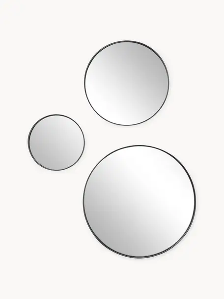 Rundes Wandspiegel-Set Lacie, 3er-Set, Rahmen: Metall, pulverbeschichtet, Rückseite: Mitteldichte Holzfaserpla, Spiegelfläche: Spiegelglas, Schwarz, Set mit verschiedenen Größen