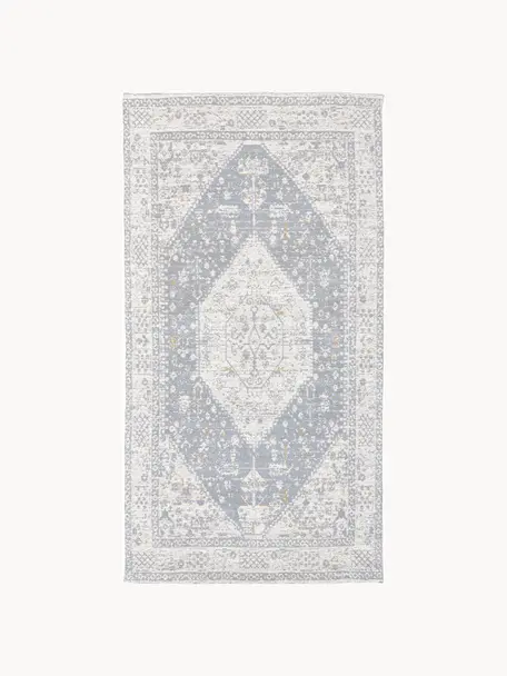 Ručně tkaný žinylkový koberec Neapel, Šedomodrá, krémově bílá, Š 300 cm, D 400 cm (velikost XL)