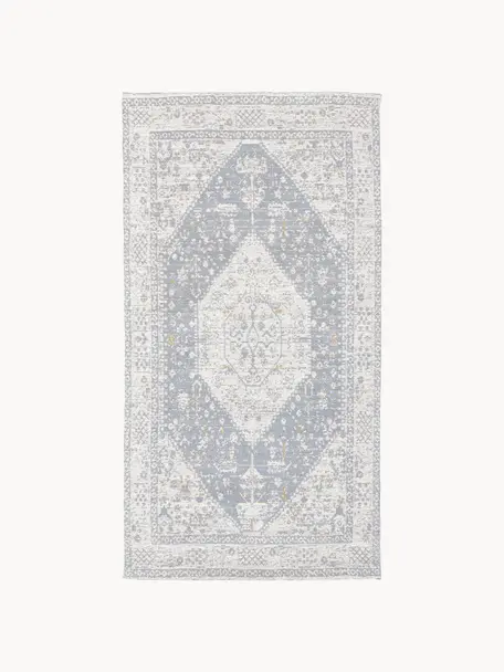 Alfombra artesanal de chenilla Neapel, Parte superior: 95% algodón, 5% poliéster, Reverso: 100% algodón El material , Gris azulado, blanco crema, An 160 x L 230 cm (Tamaño M)