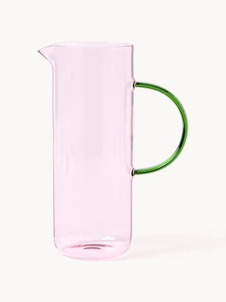 Waterkaraf Torino uit borosilicaatglas, 1.1 L, Borosilicaatglas, Lichtroze, transparant, groen, 1.1 L