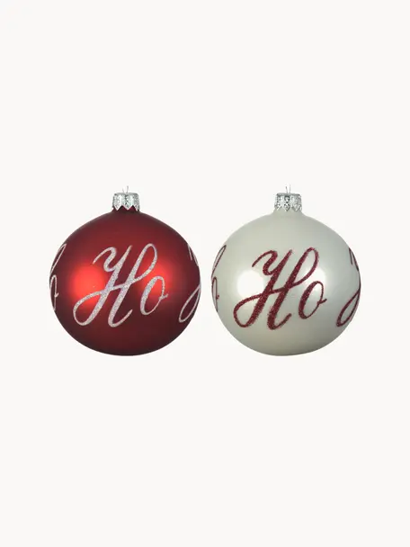 Set de bolas de Navidad Ho Ho Ho, 6 uds., Vidrio, Rojo, blanco, Ø 8 cm