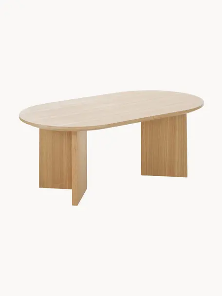 Ovale houten salontafel Toni, MDF met gelakt essenhoutfineer, Essenhout, B 100 x D 55 cm