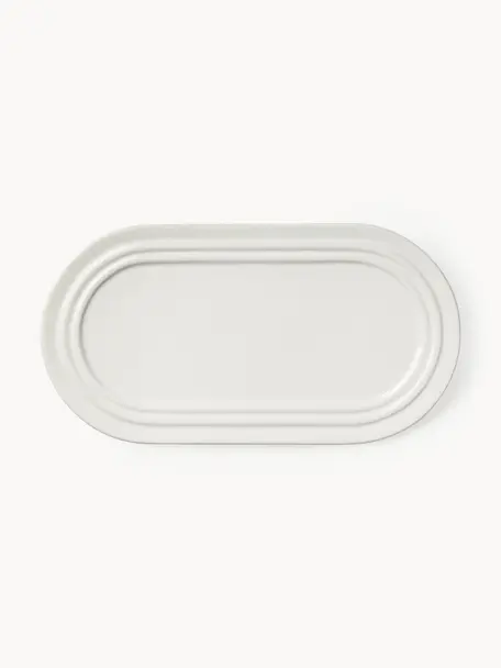Handgefertigte Servierplatte Stevns, Steingut, glasiert, Off White, glänzend, B 28 x T 15 cm