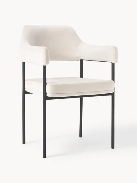 Krzesło z aksamitu podłokietnikami Zoe, Tapicerka: aksamit (poliester) Dzięk, Aksamit w kolorze złamanej bieli, S 56 x G 62 cm