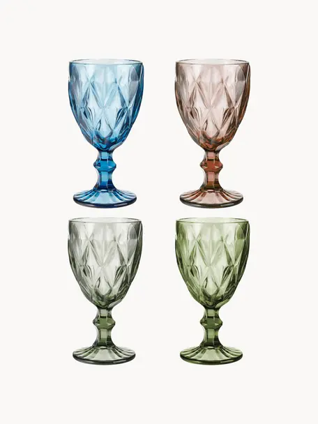 Súprava pohárov na víno so štruktúrovaným vzorom Colorado, 4 diely, Sklo, Modrá, tmavoružová, sivá, Ø 9 x V 17 cm