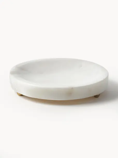 Deko-Schälchen Selina aus Marmor, Marmor,Metall, Weiss, marmoriert, Gold, Ø 14 x H 3 cm