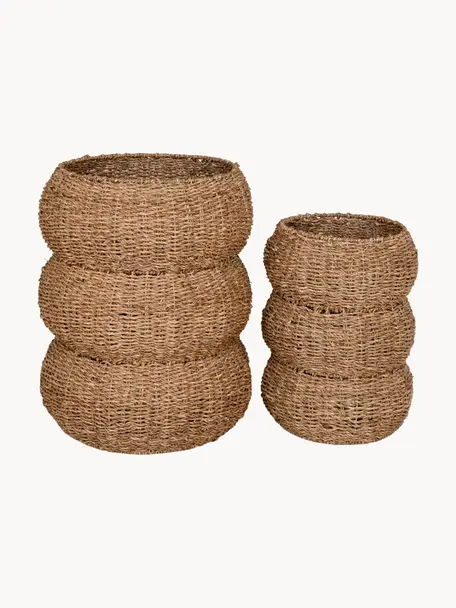 Paniers de rangement en jonc de mer Sarbas, 2 élém., Jonc de mer, Beige, Lot de différentes tailles