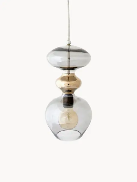 Kleine hanglamp Futura, mondgeblazen, Lampenkap: mondgeblazen glas, Lichtgrijs, goudkleurig, transparant, Ø 18 x H 37 cm