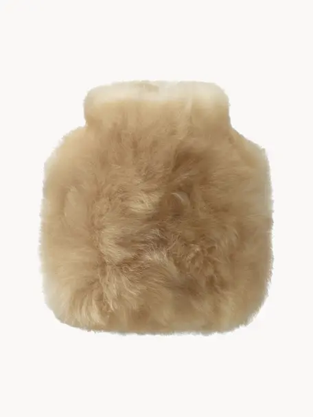 Bolsa de agua caliente artesanal de piel de alpaca Calmo, 200 ml, Funda: piel de alpaca, Interior: termoplástico, Beige, Cama 80 cm (135 x 200 cm)
