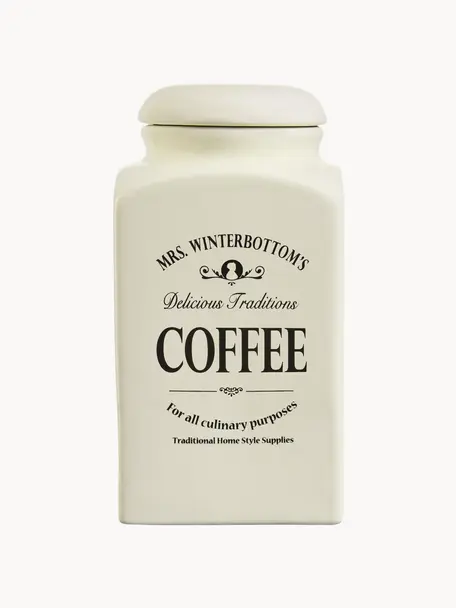 Boîte de rangement Mrs Winterbottoms Coffee, Grès cérame, Blanc crème, noir, larg. 11 x haut. 21 cm, 1,3 l