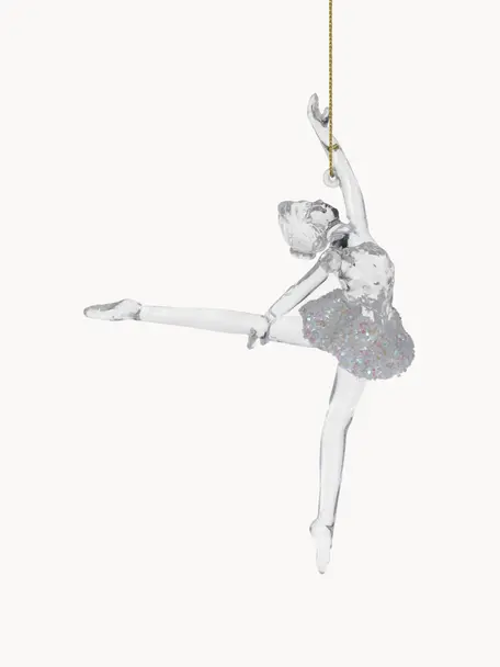 Baumanhänger Ballerina aus Glas, Acrylglas, Transparent, Silberfarben, B 10 x H 15 cm