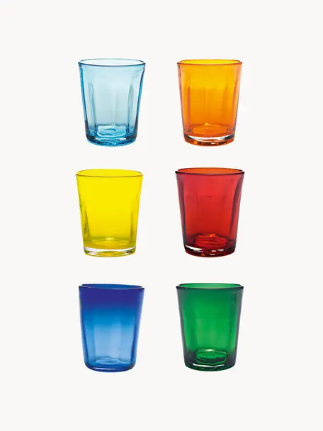 Handgefertigte Wassergläser Confezione, 6er-Set, Glas, Bunt, Ø 9 x H 10 cm, 320 ml