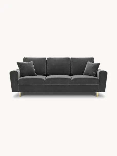 Zamatová pohovka na spanie s úložným priestorom Moghan (3-miestna), Zamatová svetlosivá, odtiene zlatej, Š 235 x H 100 cm