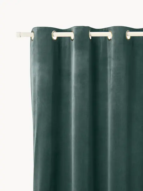 Cortinas oscurecedoras de terciopelo con ojales Rush, 2 uds., 100% poliéster (reciclado), Verde oscuro, An 135 x L 260 cm
