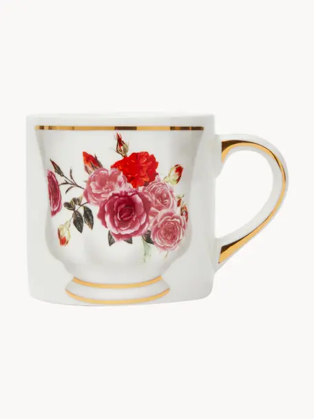 Taza de porcelana de diseño Granny, Porcelana, Off White, rosa, Ø 8 x Al 7 cm, 200 ml