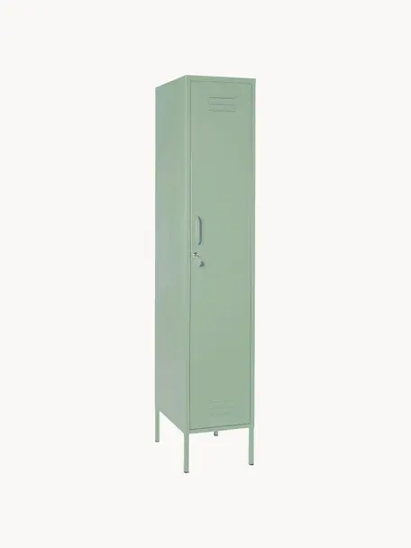 Malá šatní skříň Skinny, Ocel s práškovým nástřikem, Šalvějově zelená, Š 35 cm, V 183 cm