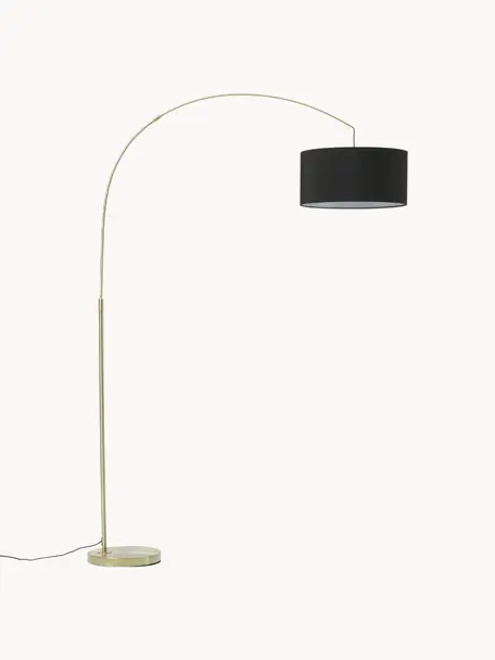 Lámpara arco grande Niels, Pantalla: tela, Cable: cubierto en tela, Latón, negro, An 157 x Al 218 cm