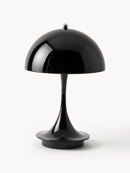 Lampada da tavolo portatile a LED con luce regolabile Panthella, alt. 24 cm, Paralume: acciaio rivestito, Struttura: alluminio rivestito, Acciaio nero, Ø 16 x Alt. 24 cm