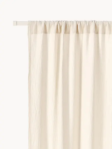 Rideaux en mousseline semi-transparents avec coulisses supérieures Malvina, 2 pièces, 100 % coton

Le matériau est certifié STANDARD 100 OEKO-TEX®, 6457CIT, CITEVE, Blanc crème, larg. 130 cm x long. 260 cm