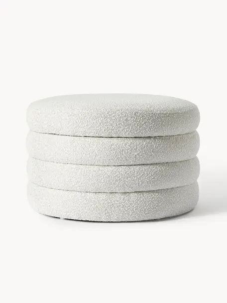 Grand pouf en tissu bouclé avec rangement Alto, Bouclé blanc cassé, Ø 69 x haut. 44 cm