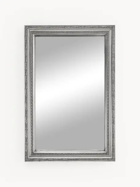 Barock-Wandspiegel Muriel, Rahmen: Massivholz, beschichtet, Rückseite: Mitteldichte Holzfaserpla, Spiegelfläche: Spiegelglas, Silberfarben, B 40 x H 60 cm