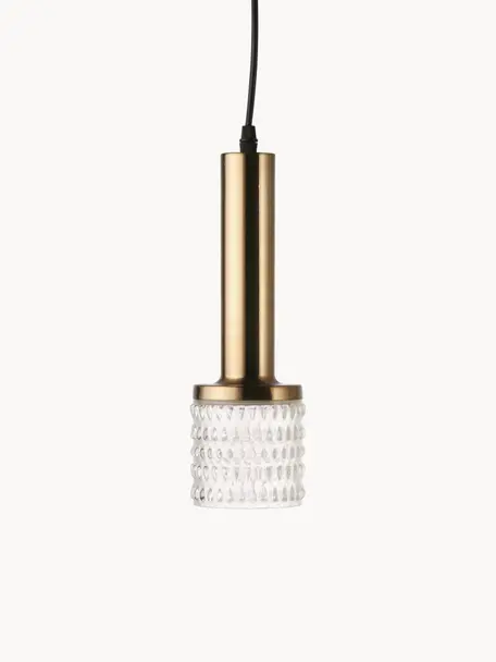 Kleine glazen hanglamp Genius, Lampenkap: glas, Decoratie: messing, Transparant, messingkleurig, Ø 9 x H 30 cm