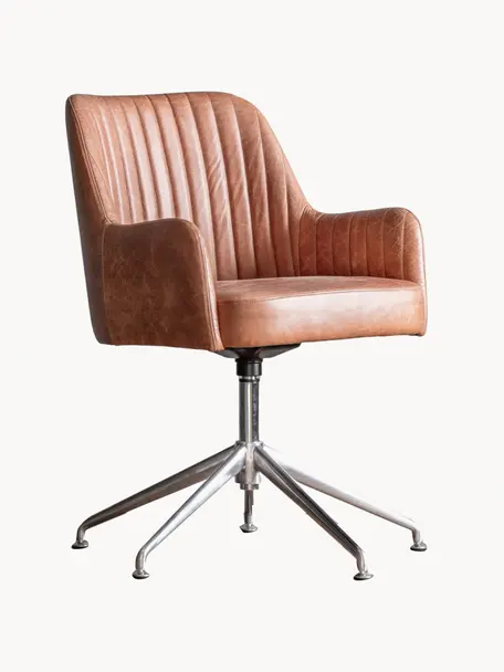 Otočná kožená stolička s opierkami Curie, Koža hnedá, odtiene striebornej, Š 64 x H 62 cm