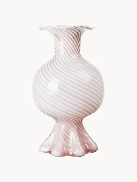 Mundgeblasene Glas-Vase Mella, Glas, mundgeblasen, Hellrosa, Weiß, Ø 18 x H 30 cm