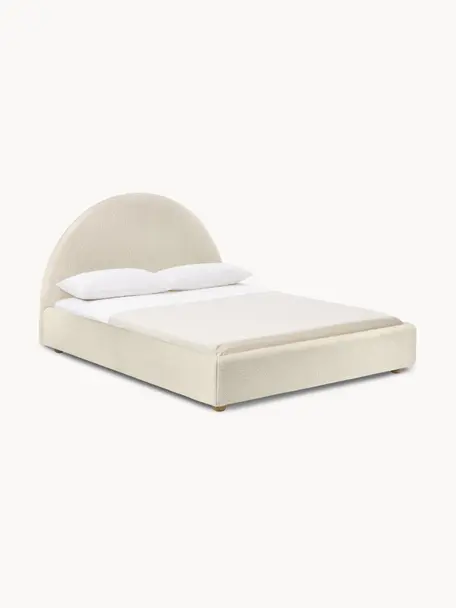 Cama tapizada en tejido bouclé Ebba, Funda: borreguillo (100% poliést, Estructura: madera de pino maciza y p, Patas: madera de pino macizo con, Borreguillo beige claro, An 140 x L 200 cm