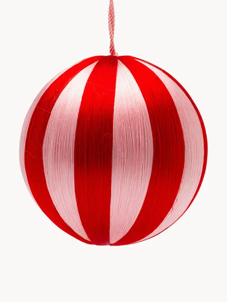 Große Weihnachtskugeln Corded, 2 Stück, Kunststoff, Hellrosa, Rot, Ø 15 cm