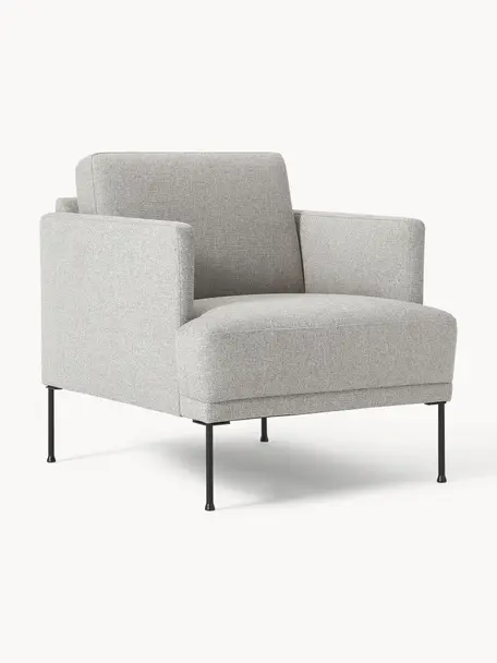 Poltrona Fluente, Rivestimento: 80% poliestere, 20% ramiè, Struttura: legno di pino massiccio, , Gambe: metallo verniciato a polv, Tessuto grigio chiaro, Larg. 74 x Prof. 85 cm