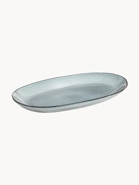 Ručně vyrobený servírovací talíř Nordic Sea, D 30, Kamenina, Šedomodrá, tečky, D 30 cm, Š 17 cm